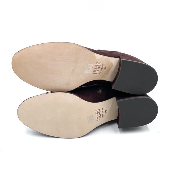 Eileen Fisher Anja Boots Chocolate Brown Suede Block Heel Ankle Sz 10 - Picture 8 of 10